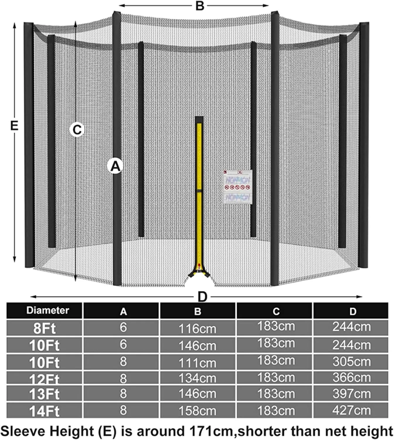 Trampoline Replacement Cover, Replacement Trampoline Safety Net, Enclosure Surround for 8Ft 10Ft 12Ft for Round Trampoline Mesh 6/8 Pole Enclosure Accessoire Safety Netting -Net Only, Blue