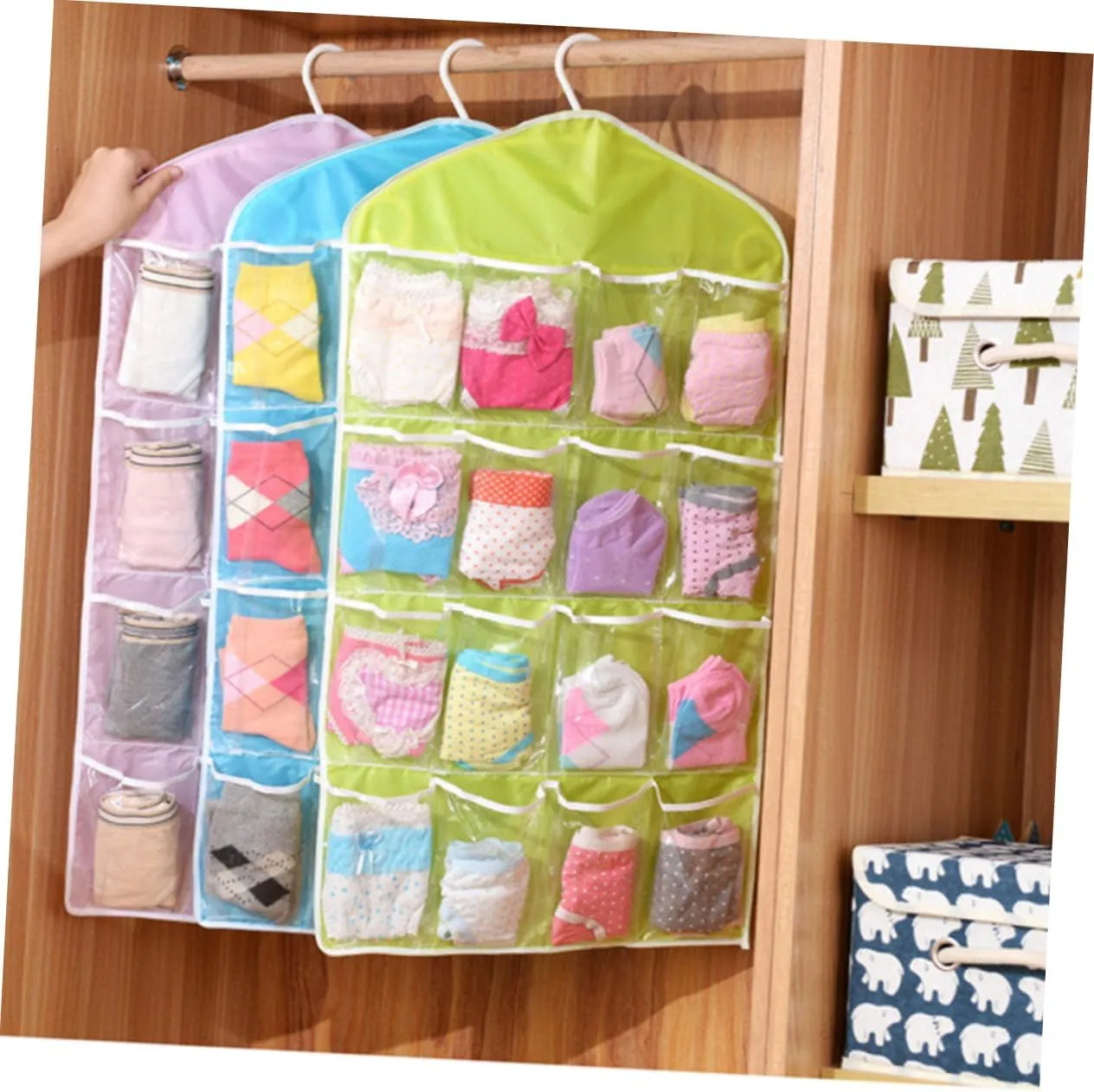 Transparent Hanging Bag for Underwear and Socks Storage Pink Organizer for Bedroom Closet Bathroom for Sorting Daily Essentials and Keeping Spaces Tidy