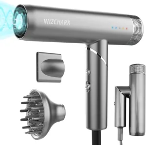 Travel Hair Dryer, Professional Hair Dryer with Diffuser, Foldable Blow Dryer with Lightweight Design Compact Powerful & Fast Salon Hairdryer with High Speed Brushless Motor (Silver)