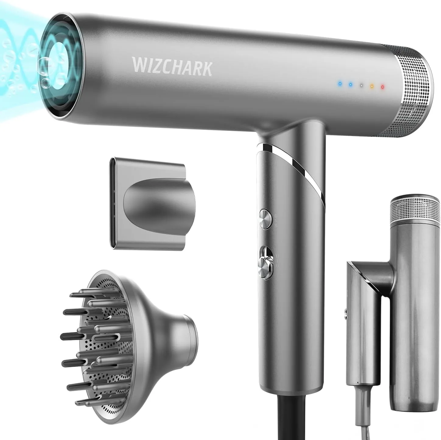 Travel Hair Dryer, Professional Hair Dryer with Diffuser, Foldable Blow Dryer with Lightweight Design Compact Powerful & Fast Salon Hairdryer with High Speed Brushless Motor (Silver)