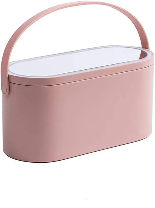 Travel Makeup Organizer Box with LED Mirror, Portable Makeup Case Touch Switch Home Cosmetic Box Jewelry Organizer Birthday Valentine's Day Gift for Women Girls,Pink