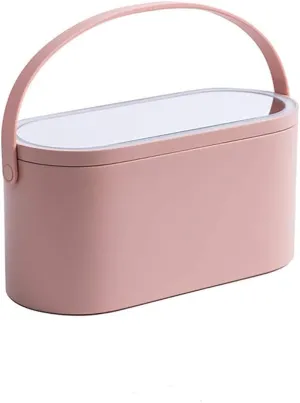 Travel Makeup Organizer Box with LED Mirror, Portable Makeup Case Touch Switch Home Cosmetic Box Jewelry Organizer Birthday Valentine's Day Gift for Women Girls,Pink