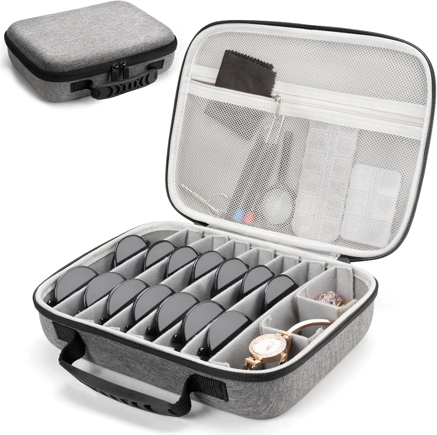 Travel Sunglass Organizer Case, Eyeglasses Organizer Storage with Adjustable Slots Up to 10 Pairs, Trendy Sunglasses Holder Box Multiple Pairs Polarized Sunglasses for Men Women