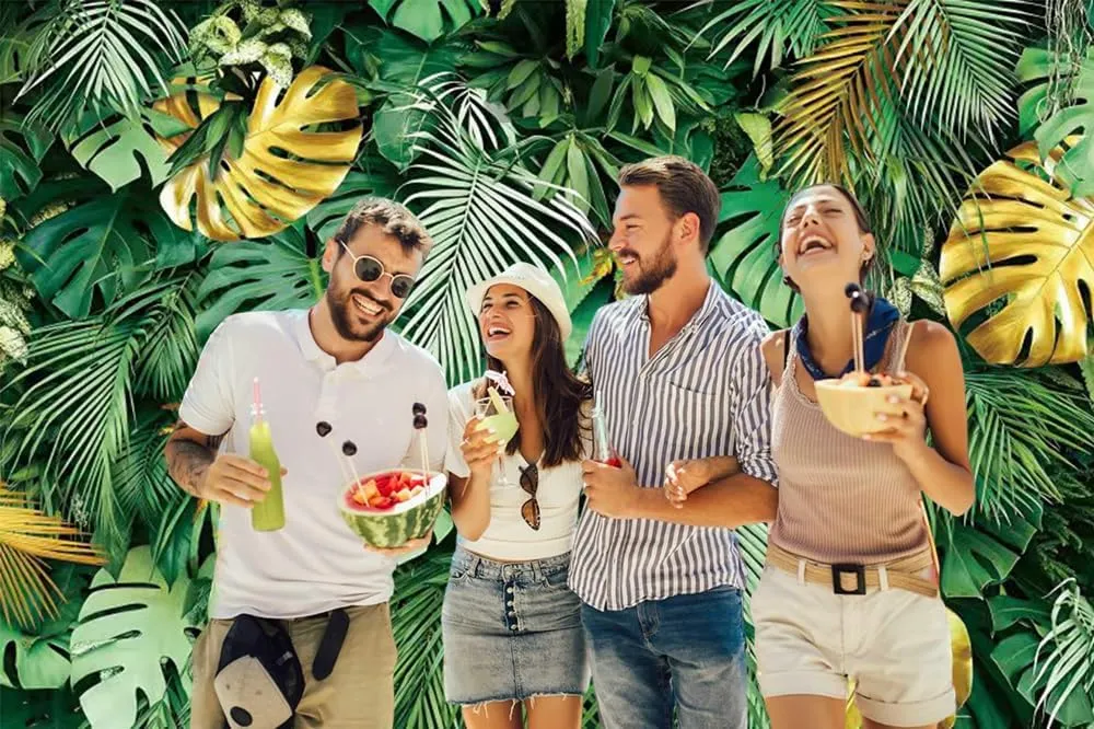 Tropical Palm Leaves Backdrop 10x8ft Jungle Safari Gold Plants Photography Background Summer Green and Golden Leaf Hawaiian Luau Party Banner for Baby Shower Birthday Decorations Fabric Polyester