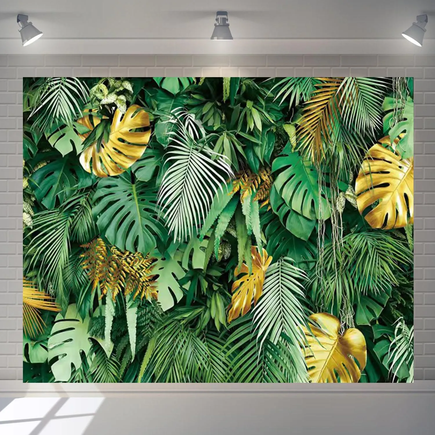 Tropical Palm Leaves Backdrop 10x8ft Jungle Safari Gold Plants Photography Background Summer Green and Golden Leaf Hawaiian Luau Party Banner for Baby Shower Birthday Decorations Fabric Polyester