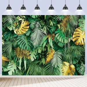 Tropical Palm Leaves Backdrop 10x8ft Jungle Safari Gold Plants Photography Background Summer Green and Golden Leaf Hawaiian Luau Party Banner for Baby Shower Birthday Decorations Fabric Polyester
