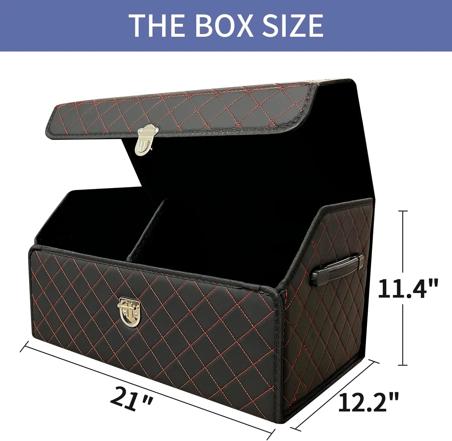 Trunk Organizer for Car With Lid,Foldable Trunk Organizer for SUVs & Sedans,Multi-Functional Leather Storage Box- Black Red Grid - Small