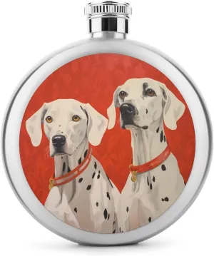 Two Spotted Dog Round Wine Flask 5 Oz Mini Portable Stainless Steel Drinking Flasks for Men Women Travel Home Office