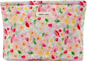uekeboag Quilted Floral Cotton Makeup Pouch,Coquette Quilted Cosmetic Bag for Women and Girls, Aesthetic Organizer Bag, Flower Cute Travel Toiletry Bags(03Watercolor Flower)