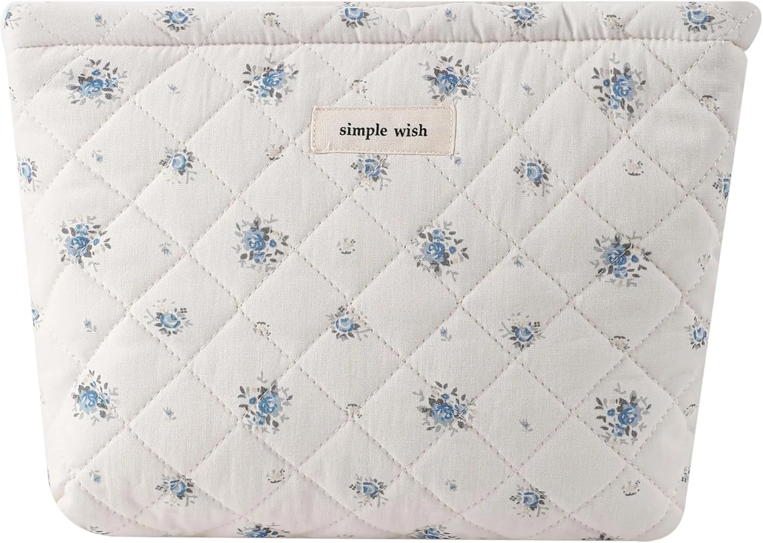 uekeboag Quilted Floral Cotton Makeup Pouch,Coquette Quilted Cosmetic Bag for Women and Girls, Aesthetic Organizer Bag, Flower Cute Travel Toiletry Bags(08Blue Flower)