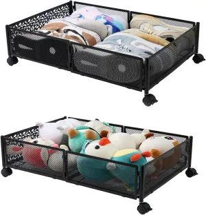 Under Bed Storage Containers, 2 Pack Foldable Metal Storage with Wheels. (2 PCK.Black)