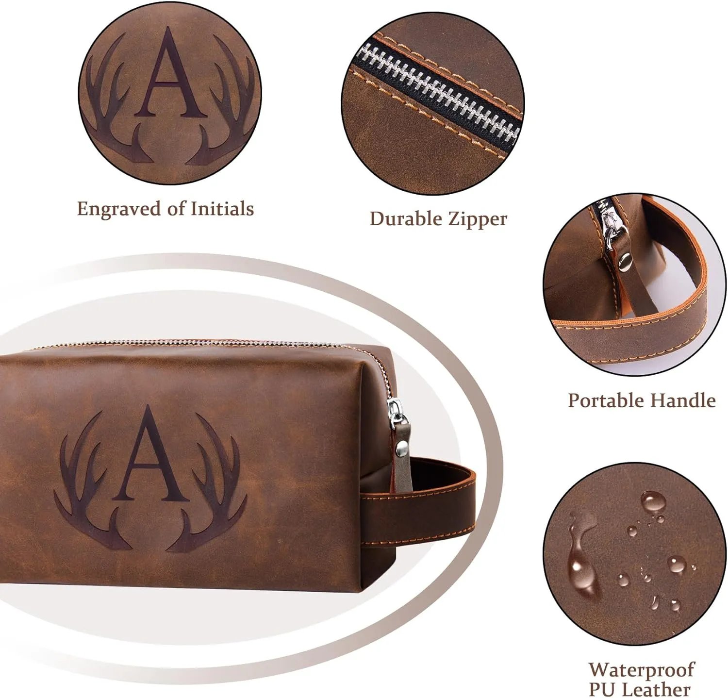 Unique Fathers Day Birthday Gifts Engraved Initial Travel Toiletry Bag for Men Personalized PU Leather Waterproof Shaving Bag for Toiletries Accessories Travel Essentials for Him (J)