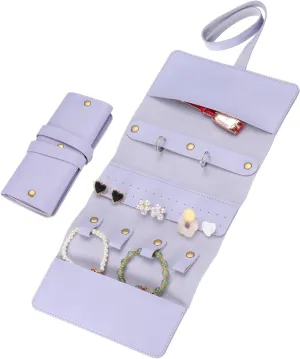 uxcell Travel Jewelry Roll Bag, Foldable Travel Jewelry Organizer Case, Portable Jewelry Pouch for Traveling Rings Necklaces Earrings Bracelets Jewelry Storage, Purple