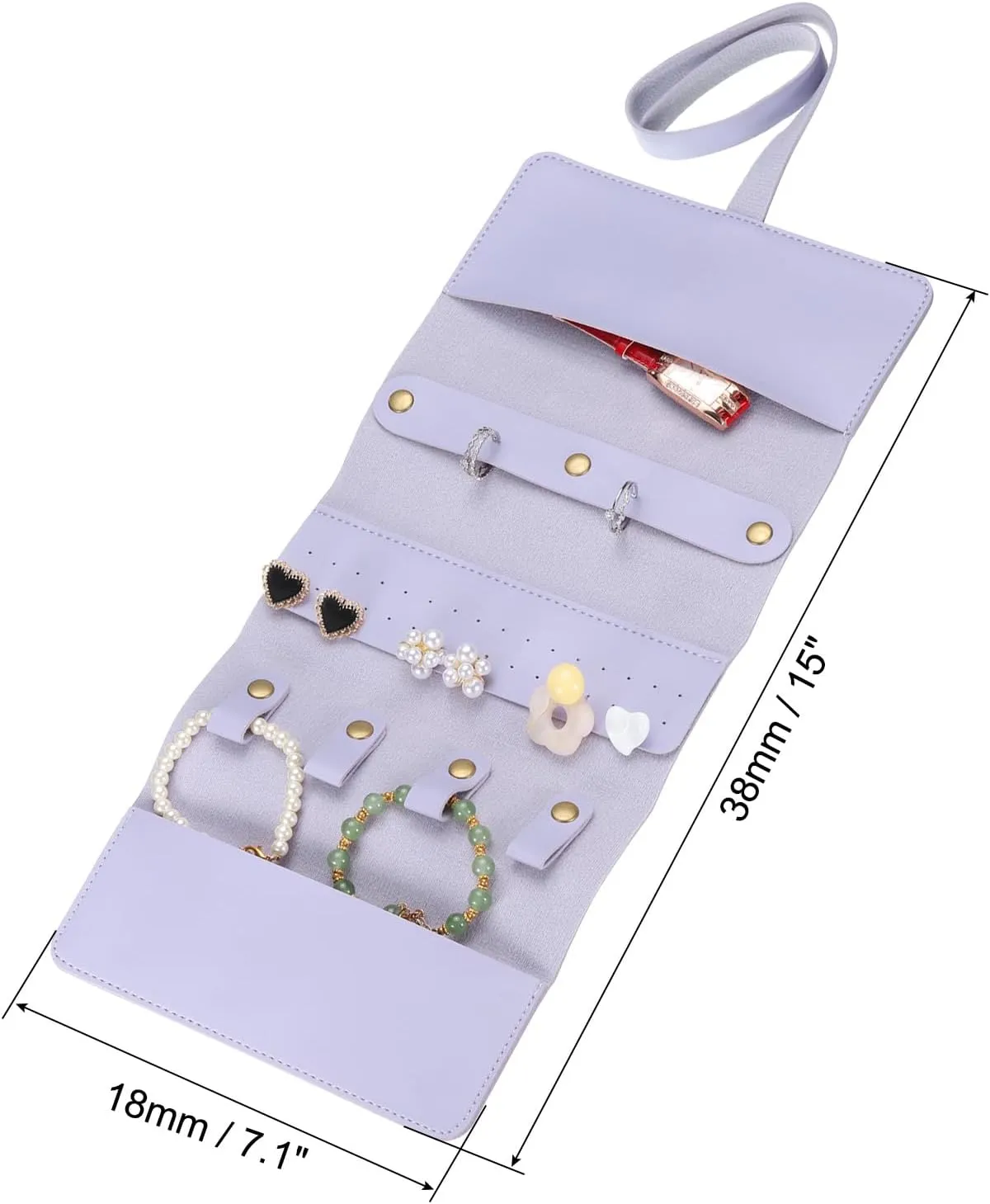uxcell Travel Jewelry Roll Bag, Foldable Travel Jewelry Organizer Case, Portable Jewelry Pouch for Traveling Rings Necklaces Earrings Bracelets Jewelry Storage, Purple