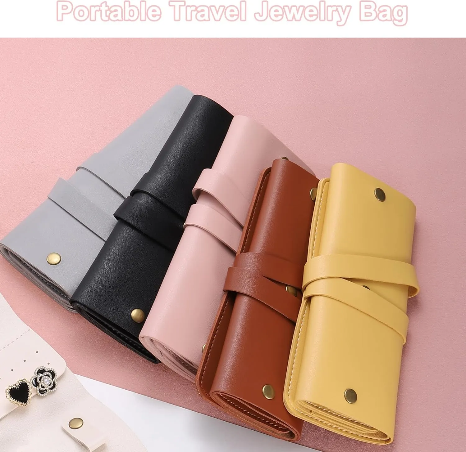 uxcell Travel Jewelry Roll Bag, Foldable Travel Jewelry Organizer Case, Portable Jewelry Pouch for Traveling Rings Necklaces Earrings Bracelets Jewelry Storage, Purple