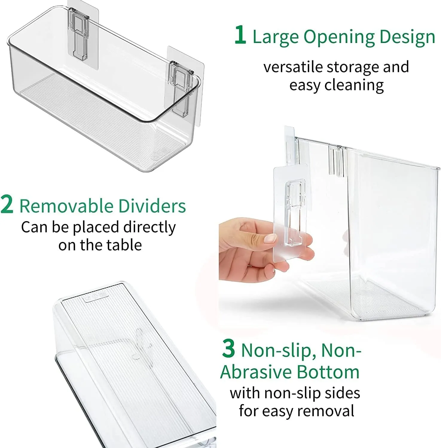 vacane 2 Pack Plastic Adhesive Mount Over Cabinet Door Organizer, Wall Organization Container Makeup Organizer Hanging Basket Bins for Kitchen, Pantry, Craft Room, Office, Space Saving Holder