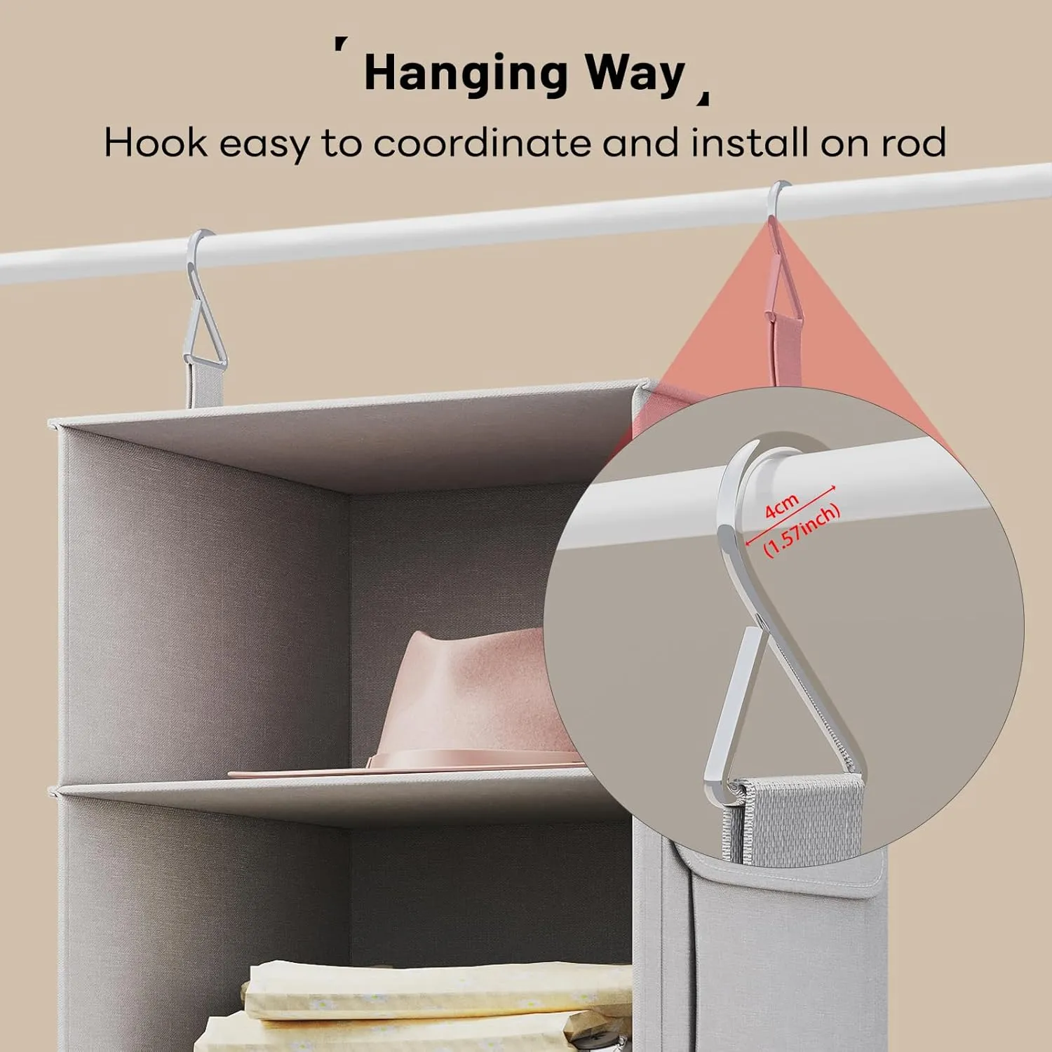 Vailando 6-Shelf Hanging Closet Organizer, 2 Separable 3-Shelf Hanging Shelves with 3 Drawers for Wardrobe, Nursery, Baby Clothes Organization and Storage