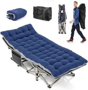 VANGONA Folding Camping Cot, 1200D Double Layer Oxford Cots for Camping Travel Tent, Heavy Duty Outdoor Bed with Mat and Carry Bag, Camping Cots for Adults