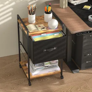 VECELO Rolling File Cart with Hanging File Folders, Mobile Desk File Organizer on Lockable Wheels, Modern File-Cabinet for Office, Home, School, Suit for Letter Size, Brown