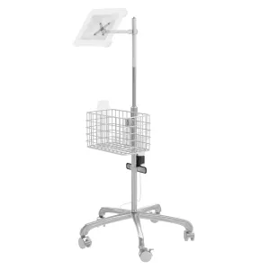 VESA Medical Rolling Cart with Articulating Arm, Basket, and Power Strip Holder