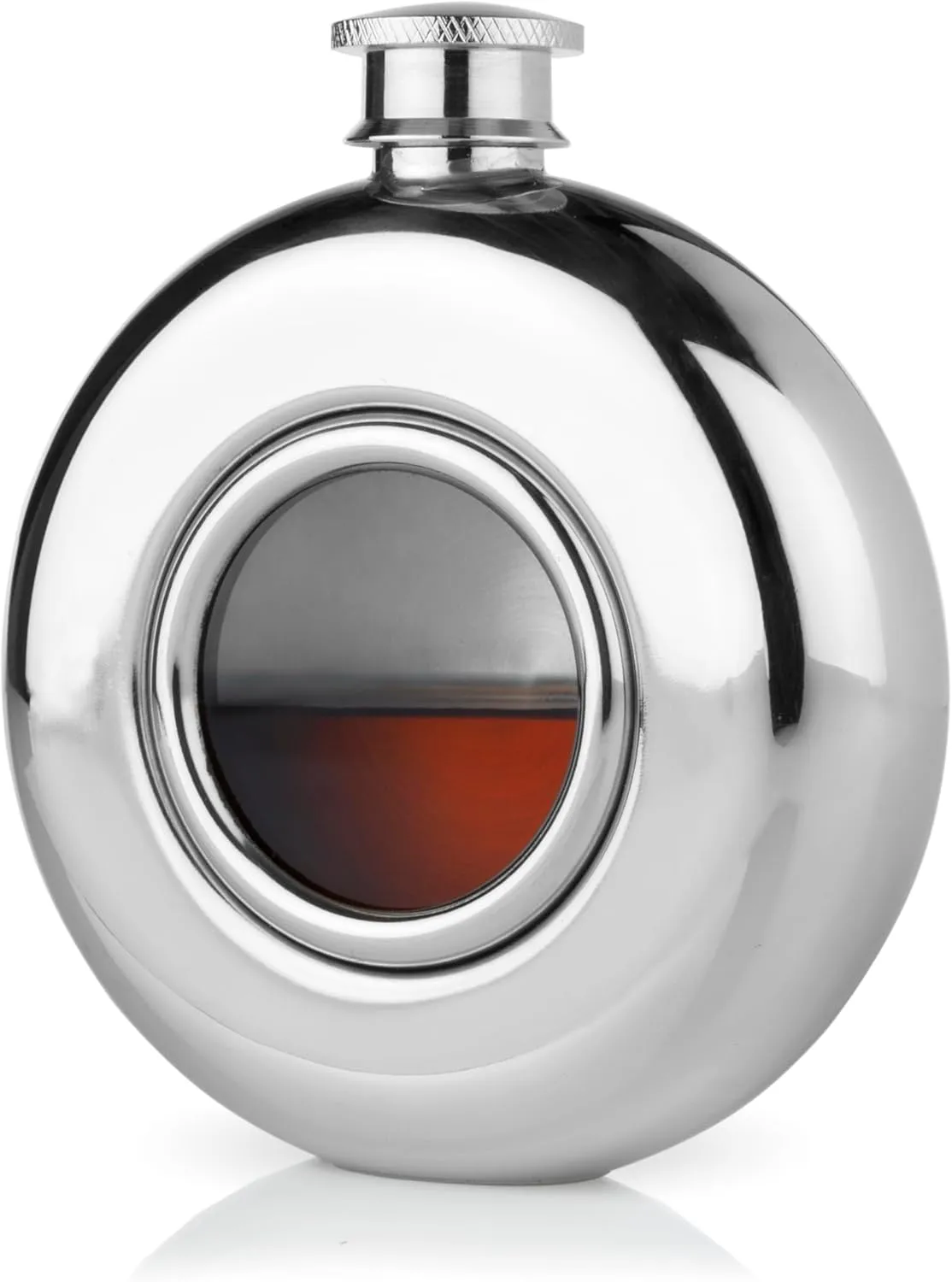 Viski Scope Flask - Round Flask with Window - Drinking Flasks for Liquor - Stainless Steel and Glass Flask - 5oz Set of 1
