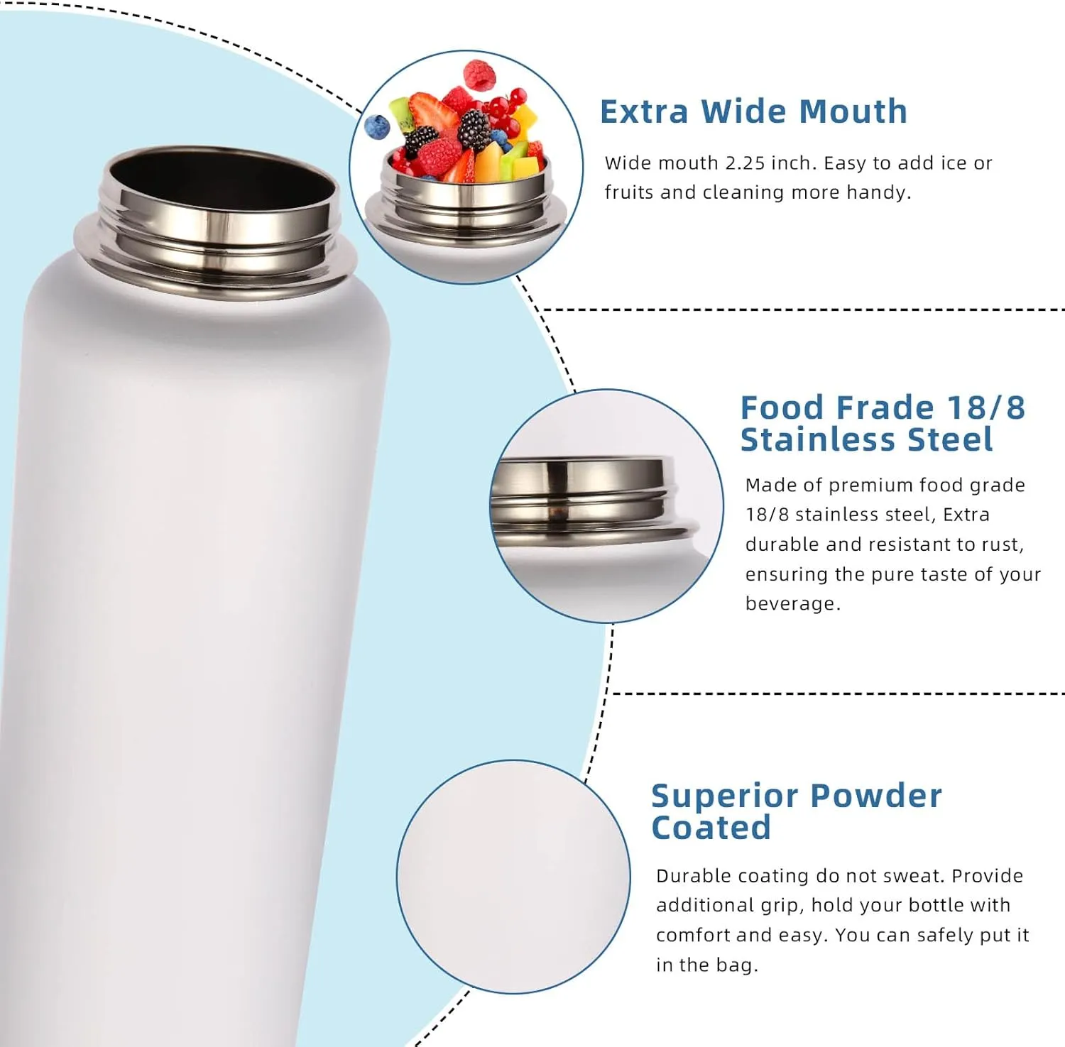 Volhoply Insulated Water Bottles Bulk 4 Pack,Not Suitable for Sublimation, 40 oz Stainless Steel Sports Bottle with Paracord Handle & Spout Lid, Double Walled Vacuum Metal Travel Flask(White,4 Set)