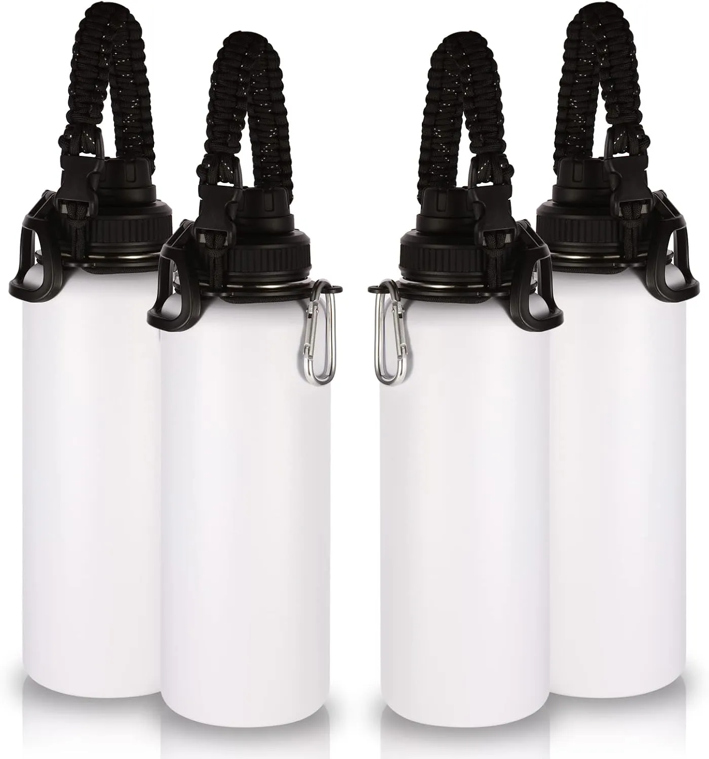Volhoply Insulated Water Bottles Bulk 4 Pack,Not Suitable for Sublimation, 40 oz Stainless Steel Sports Bottle with Paracord Handle & Spout Lid, Double Walled Vacuum Metal Travel Flask(White,4 Set)