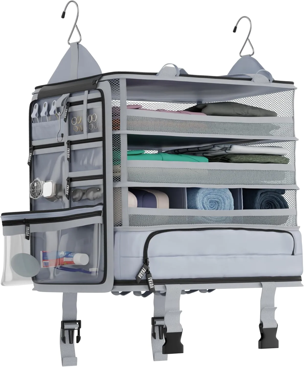Voyaj Hanging Suitcase Organizer for Travel - Carry On Closet, Luggage Organizers, Travel Organizer - Easily Fits Carry On for Wrinkle Free Packing