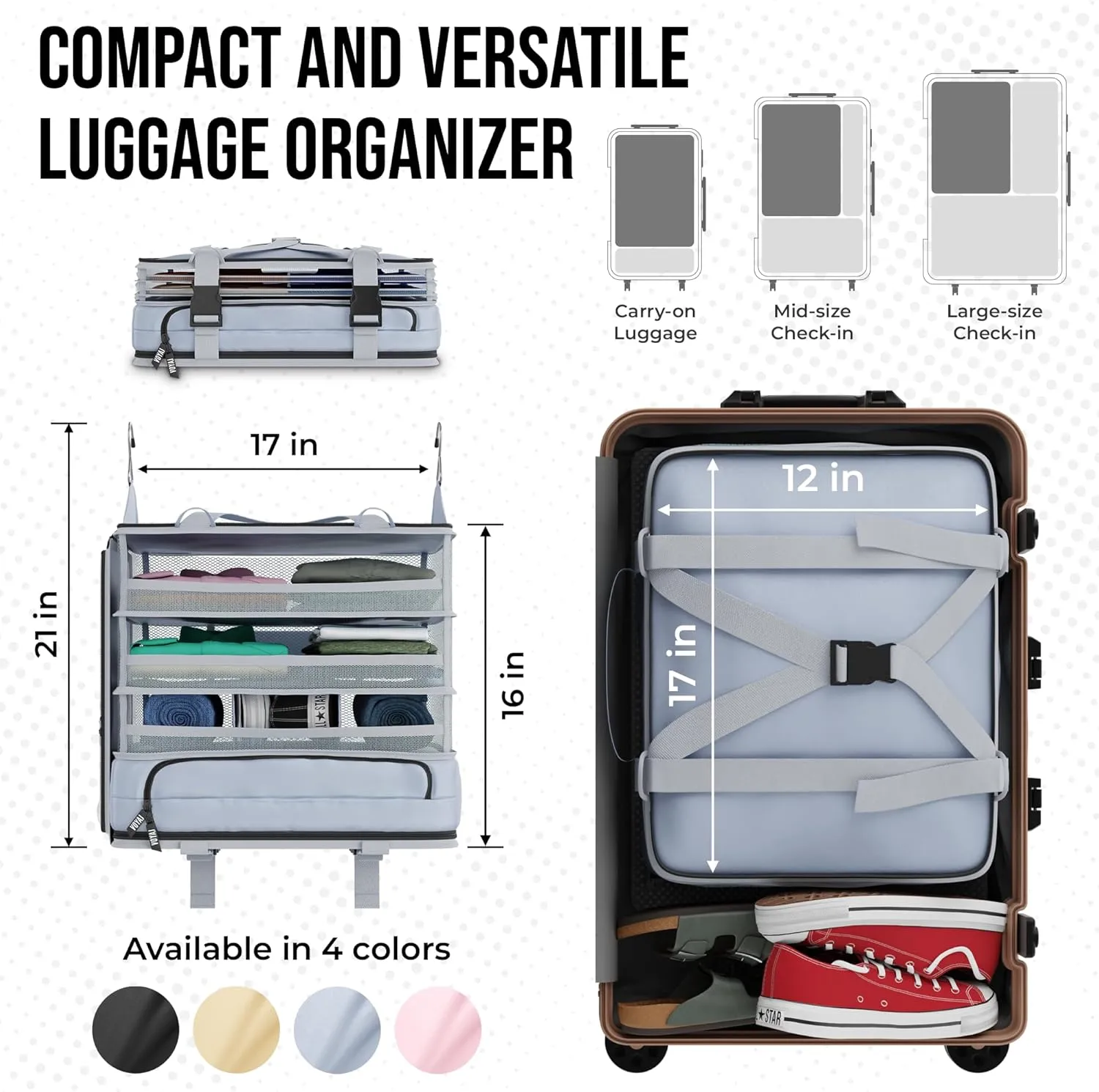 Voyaj Hanging Suitcase Organizer for Travel - Carry On Closet, Luggage Organizers, Travel Organizer - Easily Fits Carry On for Wrinkle Free Packing