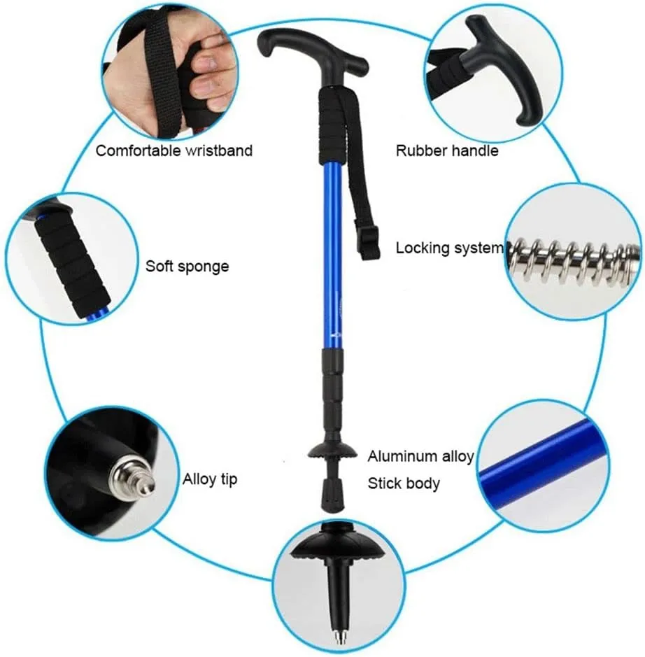 Walking Stick Anti Shock Ultralight Hiking Canes Telescopic Trekking Pole for Men & Women Balancing Mobility Aid for Elderly Seniors & Adults-red