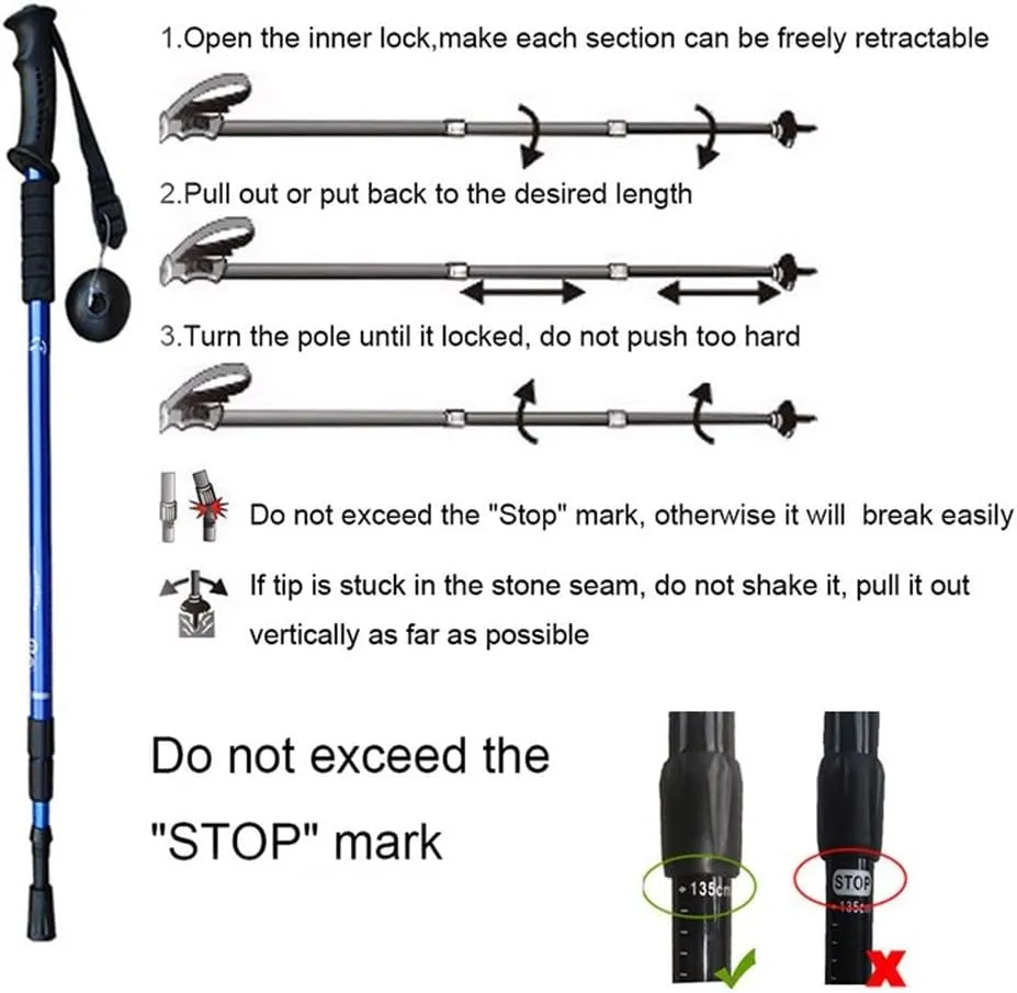 Walking Stick Anti Shock Ultralight Hiking Canes Telescopic Trekking Pole for Men & Women Balancing Mobility Aid for Elderly Seniors & Adults-red