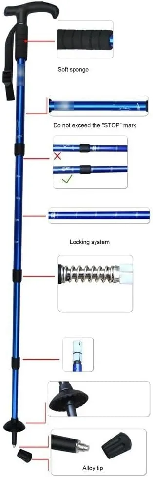 Walking Stick Anti Shock Ultralight Hiking Canes Telescopic Trekking Pole for Men & Women Balancing Mobility Aid for Elderly Seniors & Adults-red