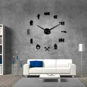 Wall Clock Firefighter Love DIY Giant Wall Clock Fire Department Office Big Clock Watch Firefighting Rescue Volunteer Axe Hydrant Equipment