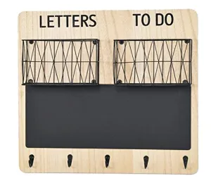 Wall Decor, Mail Organizer, Wall Organizer, Mail Holder Organizer, Metal Wall Decor, Wall Decorations - Wall Mount Mail Organizer with 2 Metal Baskets, Chalkboard, and 5 Key Hooks