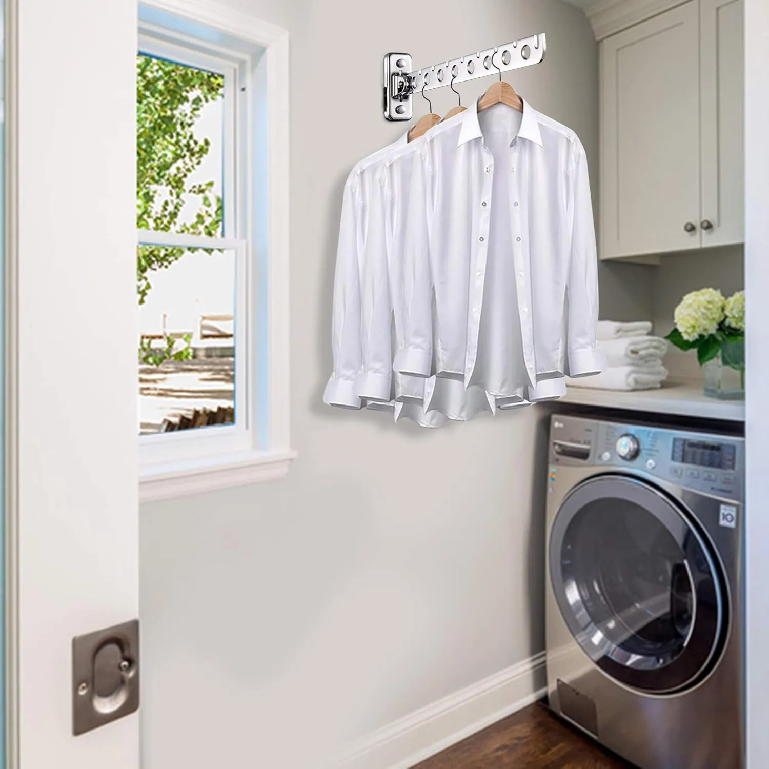 Wall Mounted Clothes Hanger 2-Pack Folding Swing Arm Rack for Laundry Room Space-Saving Heavy-Duty Organizer Ideal for Bathroom & Bedroom