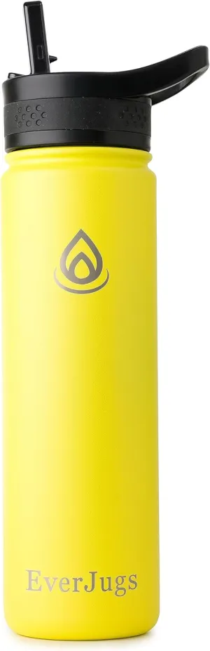 Water Bottle - 22 Oz, Wide Mouth, Premium Stainless Steel Bottle with Straw Lid, Double Walled Vacuum Insulated, Thermo Mug, Metal Flask, Leak Proof, Eco-Friendly