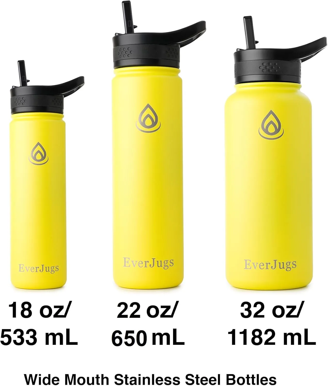 Water Bottle - 22 Oz, Wide Mouth, Premium Stainless Steel Bottle with Straw Lid, Double Walled Vacuum Insulated, Thermo Mug, Metal Flask, Leak Proof, Eco-Friendly