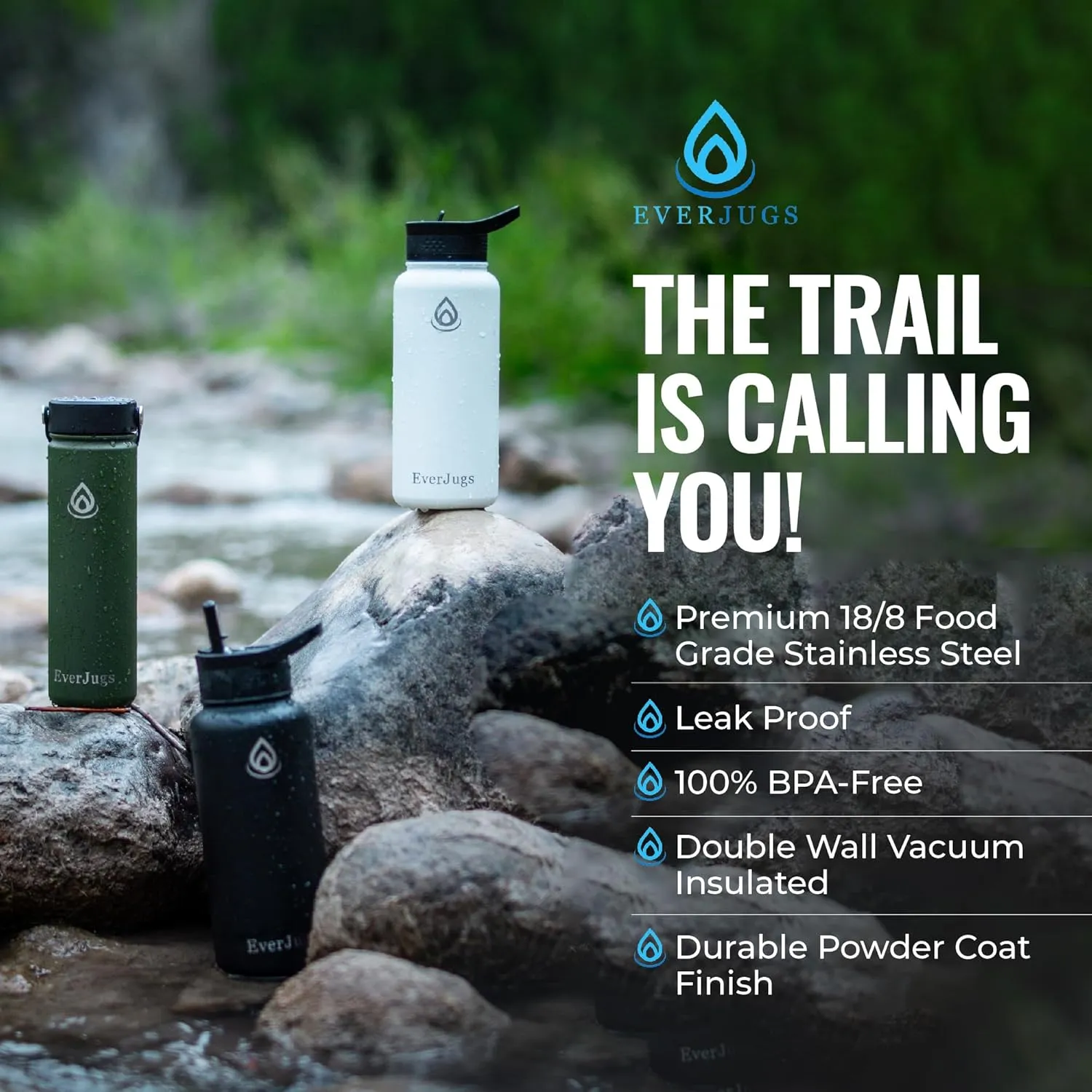 Water Bottle - 32 Oz, Wide Mouth, Premium Stainless Steel Bottle with Grip Cap, Double Walled Vacuum Insulated, Thermo Mug, Metal Flask, Leak Proof, Eco-Friendly