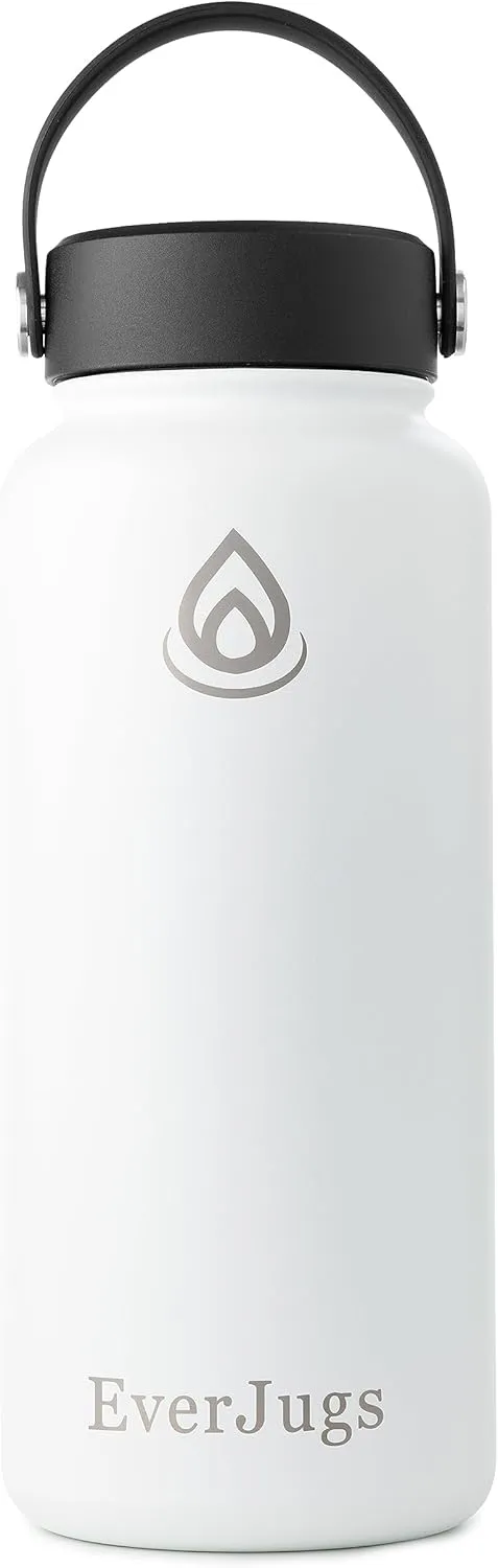 Water Bottle - 32 Oz, Wide Mouth, Premium Stainless Steel Bottle with Grip Cap, Double Walled Vacuum Insulated, Thermo Mug, Metal Flask, Leak Proof, Eco-Friendly