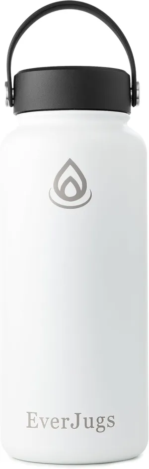 Water Bottle - 32 Oz, Wide Mouth, Premium Stainless Steel Bottle with Grip Cap, Double Walled Vacuum Insulated, Thermo Mug, Metal Flask, Leak Proof, Eco-Friendly