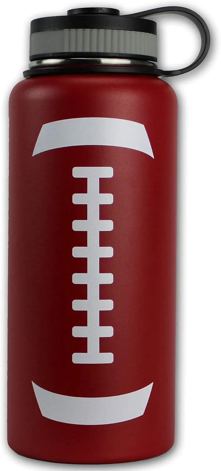 Water Bottle Football Tumbler 32 oz Gift for Kids Teen Flask Sports Travel Waterbottle, Stainless Steel, Vacuum Insulated, Keeps Water Cold for 24, Hot for 12 hours (Football)