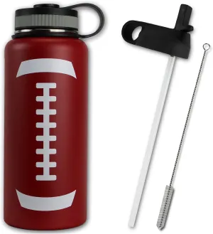 Water Bottle Football Tumbler 32 oz Gift for Kids Teen Flask Sports Travel Waterbottle, Stainless Steel, Vacuum Insulated, Keeps Water Cold for 24, Hot for 12 hours (Football)