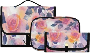 Watercolor Color Roses Women Men Travel Cosmetic Bag, Toiletry Bag Set, Portable Hanging Organizer for Toiletries, Cosmetics, Brushes