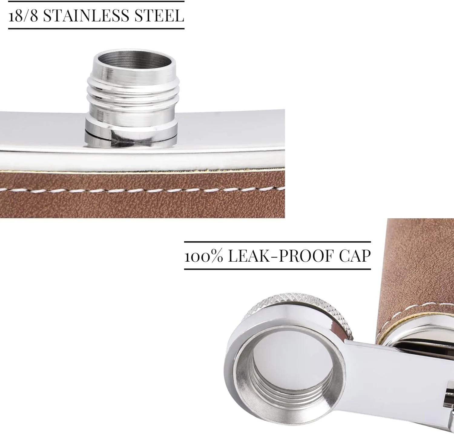 Wedding Flasks for Groomsmen Set of 8, Personalized Groomsmen Gift, Customized Engraved 304 Steel Stainless Hip Flask for Best Man Groom Father of Bride, Brown