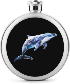 Whale Watercolor Round Wine Flask 5 Oz Mini Portable Stainless Steel Drinking Flasks for Men Women Travel Home Office