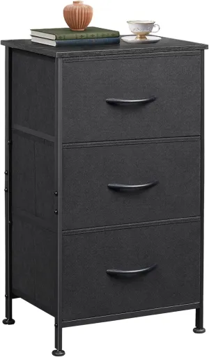 WLIVE Dresser with 3 Drawers, Fabric Nightstand, Organizer Unit, Storage Dresser for Bedroom, Hallway, Entryway, Closets, Sturdy Steel Frame, Wood Top, Easy Pull Handle, Charcoal Black