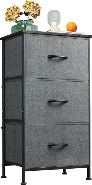WLIVE Dresser with 3 Drawers, Fabric Nightstand, Organizer Unit, Storage Dresser for Bedroom, Hallway, Entryway, Closets, Sturdy Steel Frame, Wood Top, Easy Pull Handle, Dark Grey