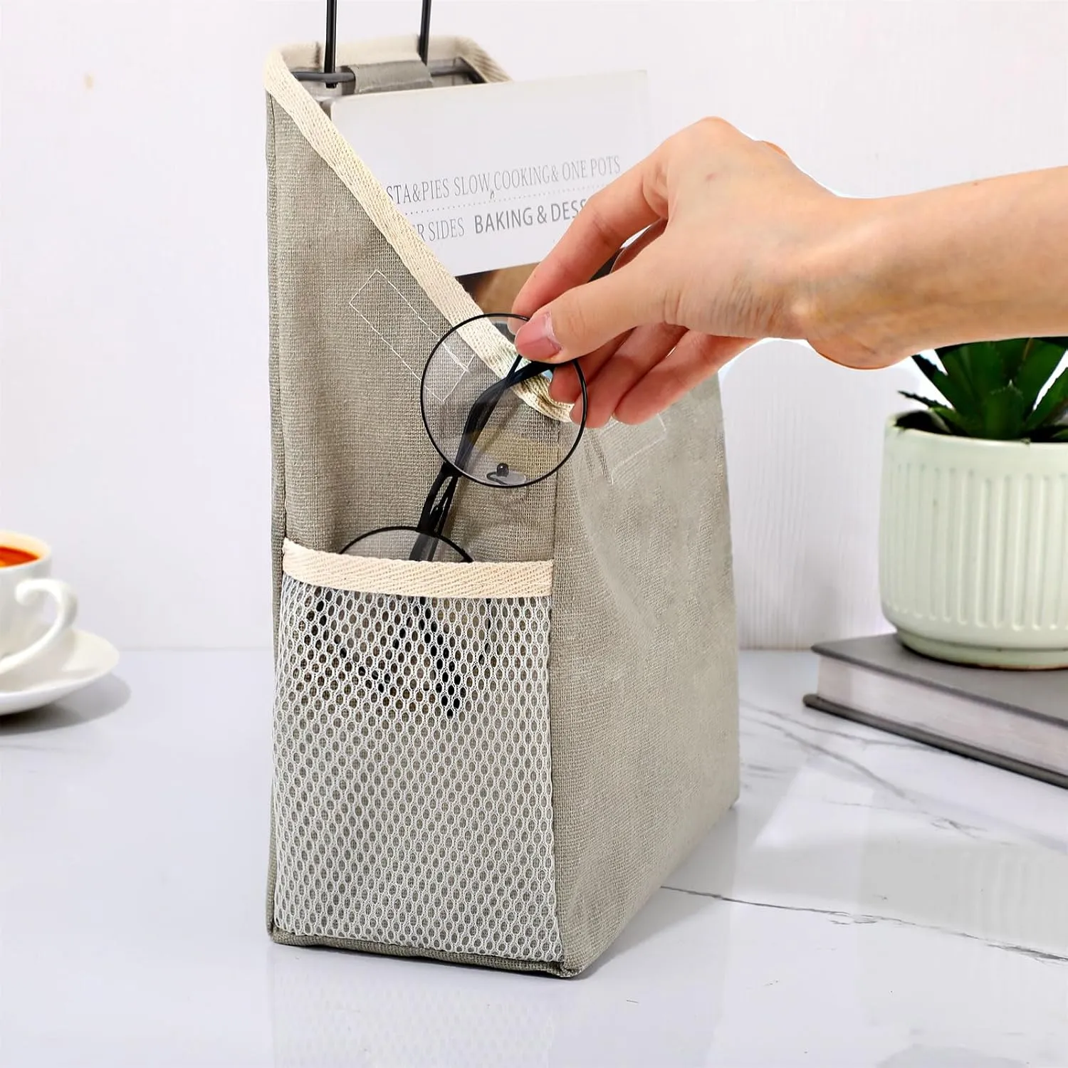 Woanger 12 Pcs Wall Hanging Storage Bag Wall Hanging Organizer Bag Over The Door Closet Basket Containers Bins with Hooks Pockets for Bedroom Bathroom, 15 x 4.3 x 8.7''(White, Dark Gray, Light Gray)