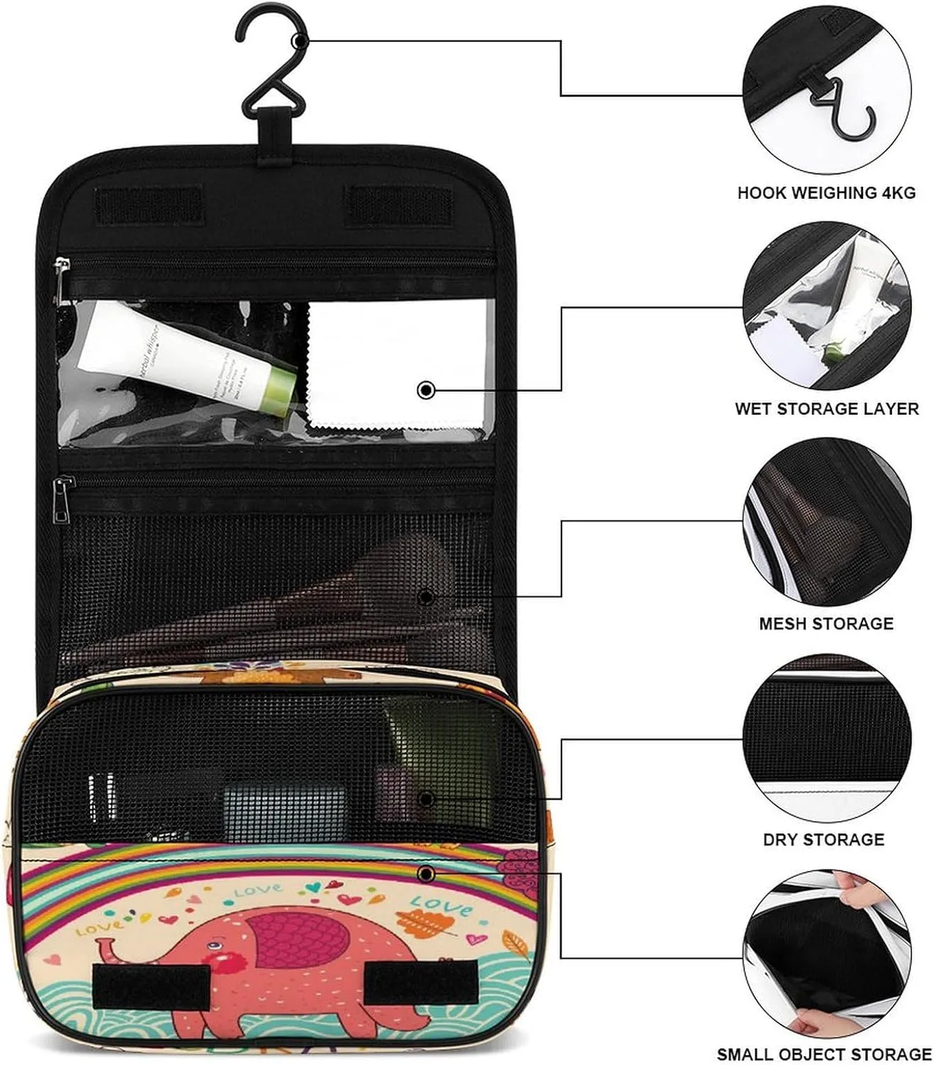 Women Hanging Toiletry Wash bag, Travel Cosmetic Storage Case Organizer