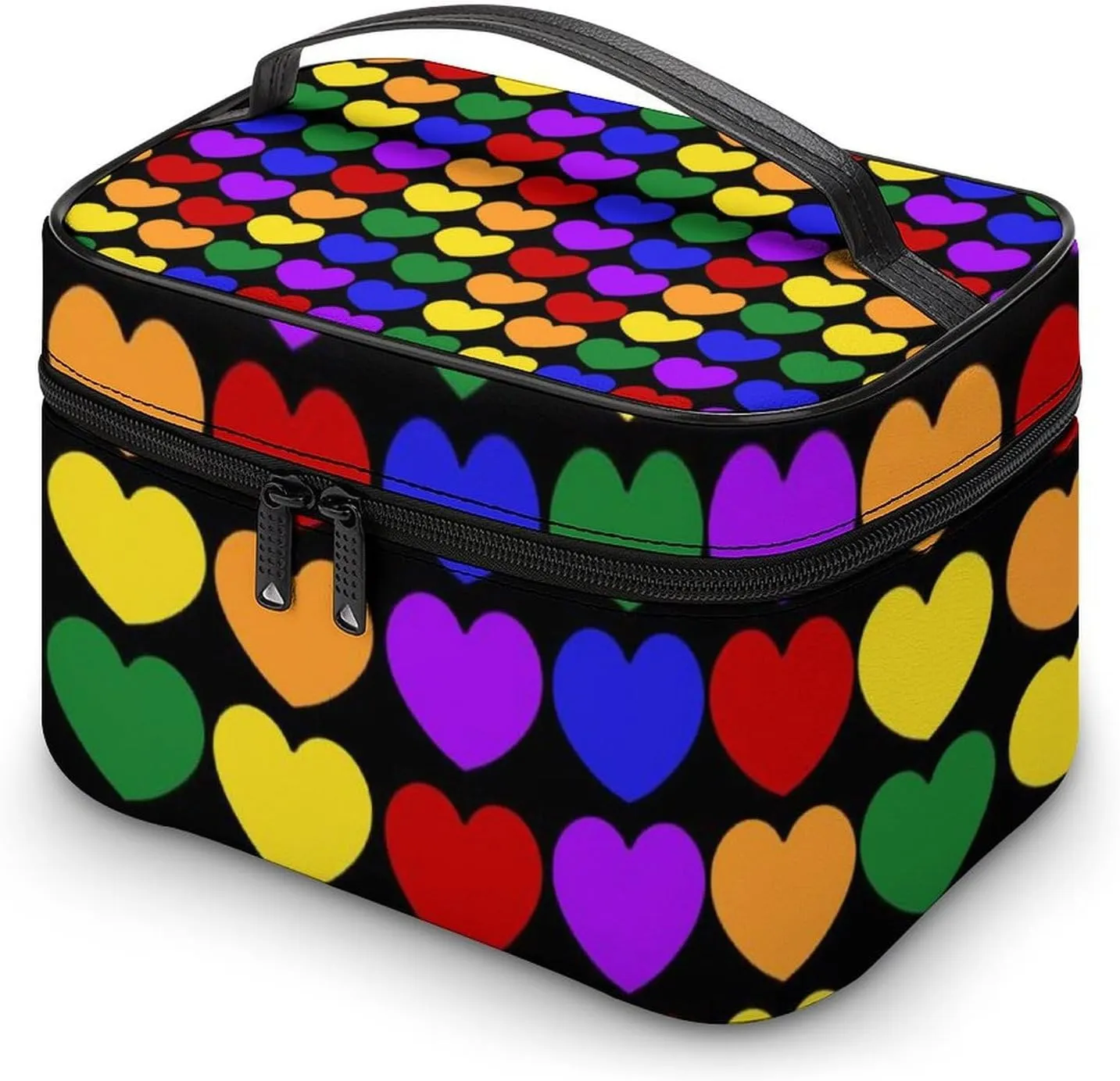 Women's Travel Makeup Bag, Large Capacity Cosmetic Organizer Case Colorful LGBTQ Rainbow Love Heart LGBT Toiletry Bag with Zipper Pouch